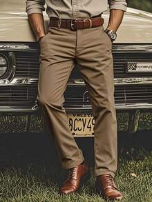 男士秋季西装裤，时尚简约直筒休闲裤，宽松简约男装风格，纯色抗皱直筒裤 - 咖啡棕 - 查看 12