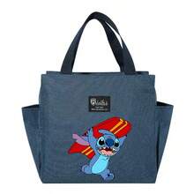 Adorable bolsa de almuerzo aislada con diseño de Stitch - Portador térmico de alimentos de doble bolsillo con grueso papel de aluminio, mantiene las comidas calientes para la escuela, de vuelta a la escuela, útiles escolares, oficina y actividades al aire libre | Colección