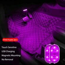 CyberDyer 2 szt. bezprzewodowe oświetlenie wewnętrzne LED do samochodu, 2 kolory oświetlenia wewnętrznego z 6 jasnymi koralikami LED, przenośna, ładowalna przez USB, dotykowa lampka nocna LED do wnętrza samochodu, dekoracja, akcesoria samochodowe, regały, szafki nocne, szafy