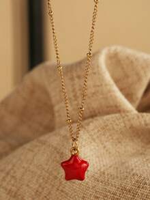 1 pieza Collar de mujer con baño de oro de 18K, cadena de cuentas de acero inoxidable con colgante de chile rojo, adecuado para uso diario y bodas, regalo