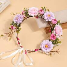 1pc Pink Rose Flower Bohemian Style Bridal Wedding Floral Headpiece, Hawaiian Outfit For Women, Hair Accessories, Coronas, Tiara, Costume Crown