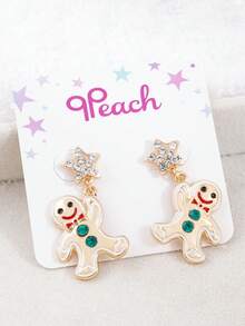 2pcs/Set Rhinestone Santa Claus, Christmas Tree, Reindeer Stemware, Gingerbread Man, Bowknot , Gold Pendant Earrings, Christmas Gift