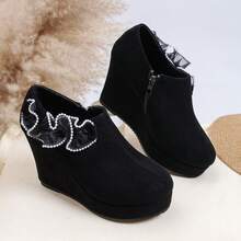 Giày đế dày buộc dây thời trang thường ngày, giày cao gót đế xuồng dày dành cho phụ nữ ngoại cỡ, mùa xuân/thu - màu đen - Xem 8
