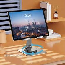 Acrylic Tablet Stand | 360-Degree Rotatable & Foldable | Desktop Holder For IPad And Smartphones | Clear, Sleek Design With Metal Accents | Ideal For Live Streaming And Internet-Famous Classes | Sturdy Base For Home Office Use, Desktop Gadget Holder | Modern Tablet Stand | Acrylic Construction, Tablet Holder Stand