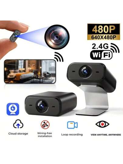 1pc Mini WiFi Security Camera Portable, Self Adhesive, 1080P HD Video, Wireless Home/Office System Wide Angle, USB Powered