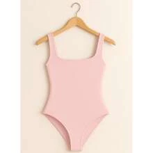 Women's Bori Bodysuit Square Neck Tank Top Thick Strap Basic Casual Blogger Suplex Various Colors Spring Summer - Màu Hồng baby - Xem 1