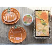 Boston International Pumpkin-Shaped Ceramic Plate Thanksgiving Dinnerware Serving Dish, 6.5", Orange & White - Cam và Trắng - Xem 5