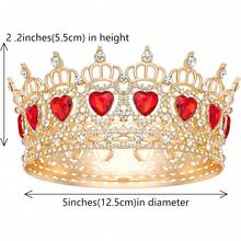 Queen Crown Wedding Rhinestone Heart Crowns And Tiaras For Women Costume Party Hair Accessories Princess BirthdayCrown Crystal Bridal Crown - 心形 金色 紅色 - 查看 5