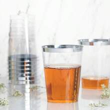 8oz Elegant Silver Rim Tumblers 16 Count Premium Clear Plastic Disposable Cups For Parties Weddings And Events - 無色 - 查看 2