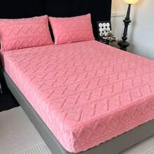 Set de lenjerie de pat din catifea, 3 buc., toamnă/iarnă, nou, moale și confortabil, cald și respirabil, instantaneu cald, husă de protecție anti-praf, set de cearșafuri cu elastic antiderapante, potrivit pentru dormitor, cameră de oaspeți, hotel. 1 cearșaf cu elastic + 2 fețe de pernă, inserția de pernă nu este inclusă. Potrivit ca și cadou de casă nouă pentru părinți, familie și prieteni sau ca și cadou textile pentru casă.