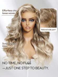 UNice 阳光亲吻的沙金色渐变色 13x4 蕾丝前侧分蓬松波浪假发适合所有头型透明蕾丝 100% 真人头发可染色预剪预漂白预拔单发女士假发 - SSilver - 查看 5