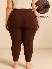 SHOWOFF Plus Size Soft Comfortable Thermal Flannel Leggings With Super Elastane - Rust Brown - View 1