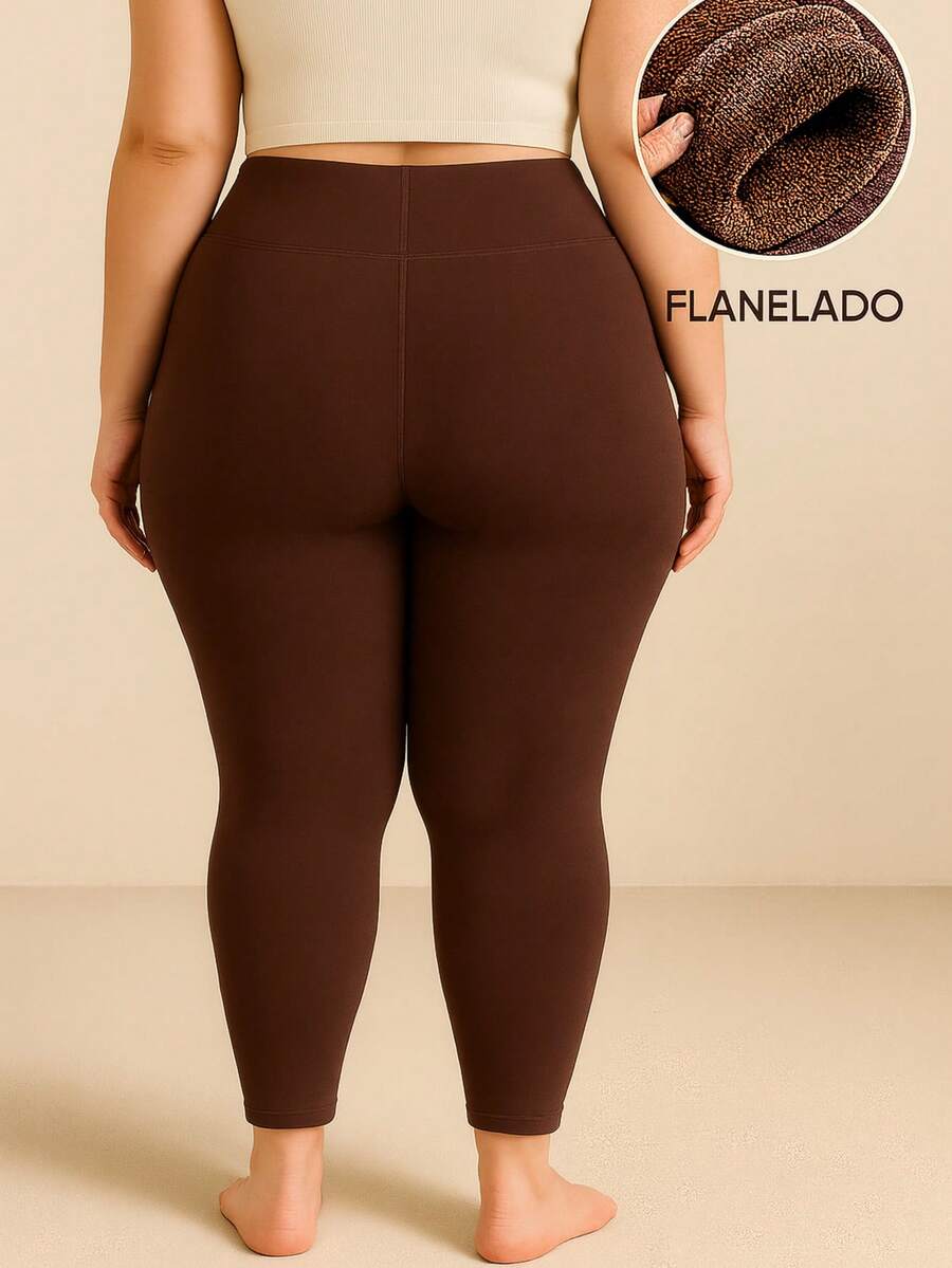SHOWOFF Plus Size Soft Comfortable Thermal Flannel Leggings With Super Elastane - Rust Brown - View 1