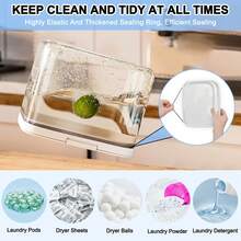 洗衣液分配器，带一键盖，方便洗衣房整理。透明PET洗衣粉容器，带量杯。洗衣胶囊容器有2.8升、4.5升和5.5升三种规格。浴室配件，房间装饰 - 透明 - 查看 7