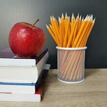 1pc Creative Iron Wire Mesh Desktop Pen Holder, Multifunction Colorful Grid Round Iron Net Storage Bucket For Students, Made Of High-Quality Iron Material, Sturdy And Durable, Exquisite Hollow-Out Design For Air Circulation, Effectively Prevents Moisture And Keeps Stationery Dry