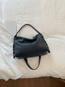 1件简约复古设计荔枝纹女式软肩托特包，女士手提包，秋冬新款女士单肩包，秋季最佳手提包，女士休闲手提包