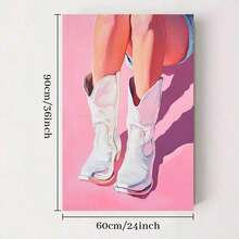 1pc Framed Canvas Wall Art, White Cowgirl Boots Art Print Canvas Poster Painting Wall Decor, Ideal Gift For Bedroom Living Room Hallway Dorm, Ready To Hang - Multicolor - View 12