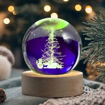 1 pieza Árbol de Navidad 3D, bola de cristal con flor de vida, luz nocturna LED de colores alimentada por USB - Decorada con bolas de cristal complejas. Adecuada para Navidad, Halloween, Acción de Gracias, Día de San Valentín - El regalo perfecto para familiares, amigos y colegas - Opción ideal para decoración del hogar y la oficina, decoración de escritorio | Patrones geométricos | Base de bambú