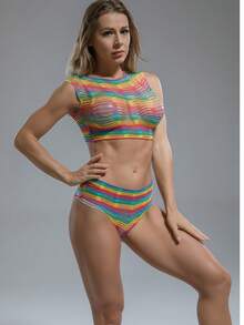 Carnaval Body Rede de Peixe Arco Iris Body de Arrastão Arco Iris Colorido Carnaval Cores Sedutor e Fascinante, Destacando a Silhueta Perfeita Conjunto de Renda Colorido Sensual Design Vazado Presente de Dia dos Namorados Exclusivo para Casais Apaixonados Apaixonados Acendedor de Paixão Traje Noturno da Sedução - Vermelho - Visão 10