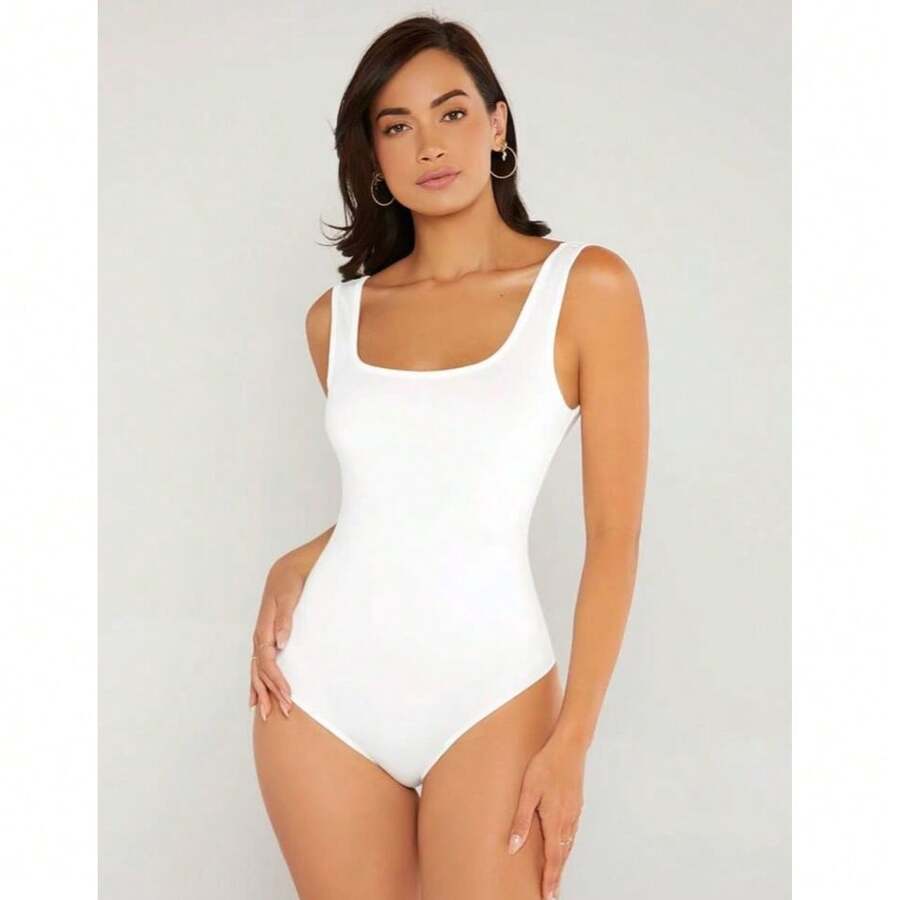 Women's Bori Bodysuit Square Neck Tank Top Thick Strap Basic Casual Blogger Suplex Various Colors Spring Summer - 無色 - 查看 1