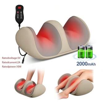 3D Shiatsu fotmassageapparat med värme, knådande fot- och vadmassageapparat med rulle, elektrisk massage för fötter, armar, vad och fotled för smärtlindring, presenter till kvinnor och män, typ-C med 2000mAh