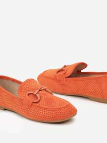 Mocassins perforés doux avec détail de boucle - Chaussures d'été casual pour femmes - Orange - Voir 6
