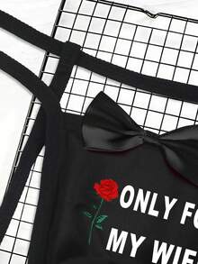 情人节男士性感舒适镂空蝴蝶结玫瑰字母印花丁字裤 - 黑色 - 查看 6