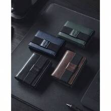 portafolios minimalista de piel con bloqueo de RFID con banda elstica, soporte delgado para tarjetas de crdito con 3 ventanas de identificacin y bolsillo con cierre, Verde, Minimalista - Verde - Ver 6