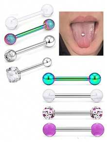 8 قطع من أقراط اللسان من الفولاذ المقاوم للصدأ، قضبان، كرات، مناسبة للارتداء اليومي، للجنسين