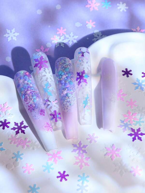 5g Snowflakes Sequins Nail Art Decorations Christmas Day Manicure Winter Snowman Nails Mixed Hexagon Chunky Glitter Flakes Xmas Nail Art Parts