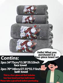 Christmas Bath Towel Set (1pc/2pcs) - Extra Large, Super Soft Microfiber Towels With Santa/Snowman/Elf Print, Quick Dry & Highly Absorbent, Festive Guest Towels, Perfect Christmas Gift For Family, Home Decor (34*75cm&40x80cm & 70x140cm&90*170cm) - Dark Grey - View 18