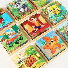 9pcs 3D Cartoon Puzzle Blocks, 6-Sided Colorful Painted Early Educational Toy For Kids, Boys & Girls, Suitable For Halloween, Christmas, Party Favors (Tray Not Included)