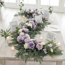 6FT Flower Garland Eucalyptus Willow Garland With Flowers Handcrafted Garland For Wedding Centerpieces For Rehearsal Dinner Bridal Shower, Wedding Ceremony Reception Outdoor Decor - 紫色 - 查看 8