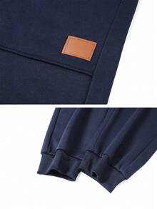 Men's Casual Elastic Waist Thermal Lined Tapered Pants, Autumn/Winter - Navy Blue - View 5