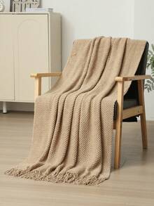 1pc Comfortable Acrylic Knitted Throw Blanket With Tassels, Modern Style, Suitable For All Seasons, Versatile Shawl/Bedspread/Nap Blanket/Car Blanket/Air Conditioning Blanket, Applicable For Various Occasions - Multicolor - View 3