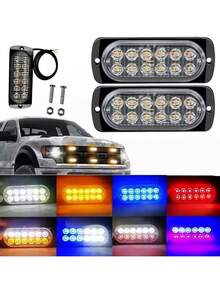 1par Lateral Faro Led Barra Estrobo Escolta Patrulla Auto - Rojo - Ver 8