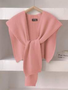 1pc Solid Color Knitted Woolen Shawl With Detachable Faux Collar, Fashionable Cape For Women To Cover Shoulders In Air-Conditioned Room