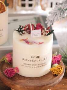 1支天然花香蜡烛，大豆蜡制成，含干花，适用于卧室、房间、办公室装饰。精美香氛礼物，适合节日、父母、朋友（随机标签）