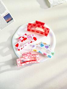 1pc/4pcs Set Elegant Heart Shaped Hair Clips, Cute Plastic Hair Accessories With Hollow Design, Mixed Color Printing, Gift For Women On Valentine's Day Hair Claw Claw Clips Hair Jaw Clip Hair Clamps - Mixed Colors - View 9