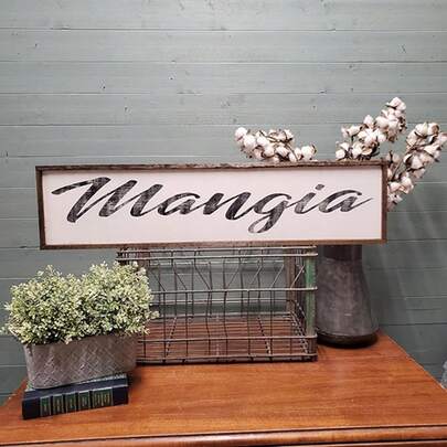 1pc 2D Flat Iron BUCN Tin Mangia Sign Italian Kitchen Decor 16*4 Inch Metal Plaque