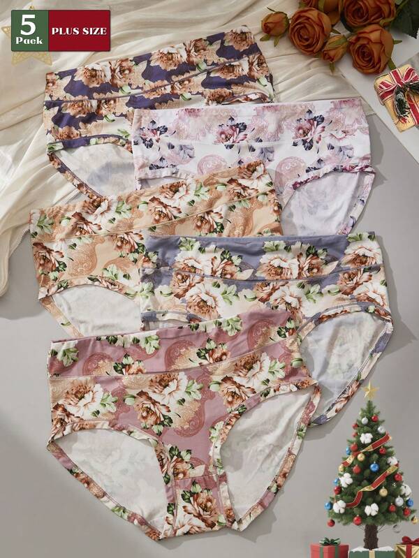 FOVTY 5 pezzi Mutande natalizie a vita alta con stampa, biancheria intima morbida e confortevole per donne taglie forti