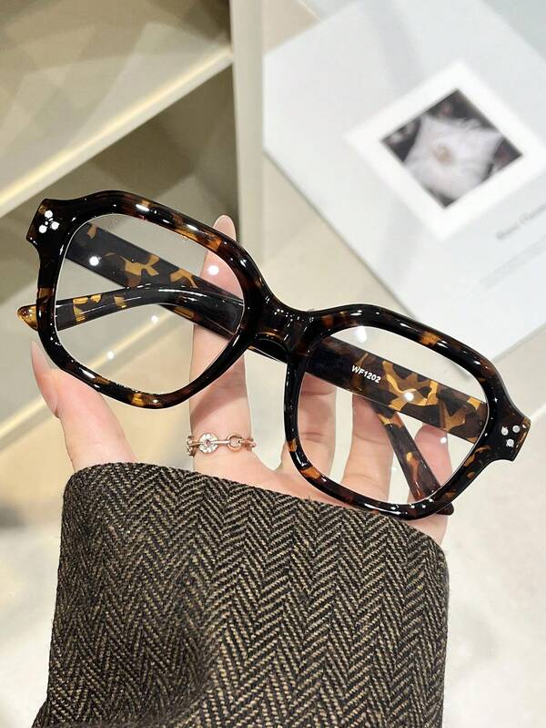 1 par de gafas de mujer con marco de plástico de color degradado, lentes planos multicolor, elegantes y versátiles para usar en cualquier ocasión como conducir, fiestas, oficina, atuendo casual de negocios. Decoración femenina adecuada para todo tipo de rostros.