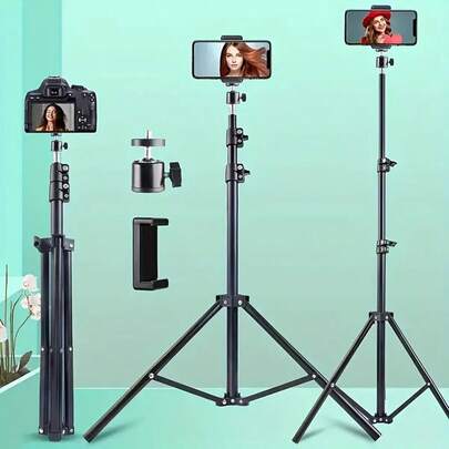 TOKQI Iron Adjustable Extendable Phone Photography Tripod With 1/4" Screw & Phone Clip - Foldable Portable Stand, Suitable For Selfie, Live Streaming, Photography Scenarios Outdoor Travel Indoor Recording Practical Versatile, Tripod For Phone, Tripod Stand For Camera