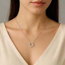 Asavi Atelier Dainty Round Zirconia Pendant Necklace For Women 925 Sterling Silver Elegant Circle Ring Necklace