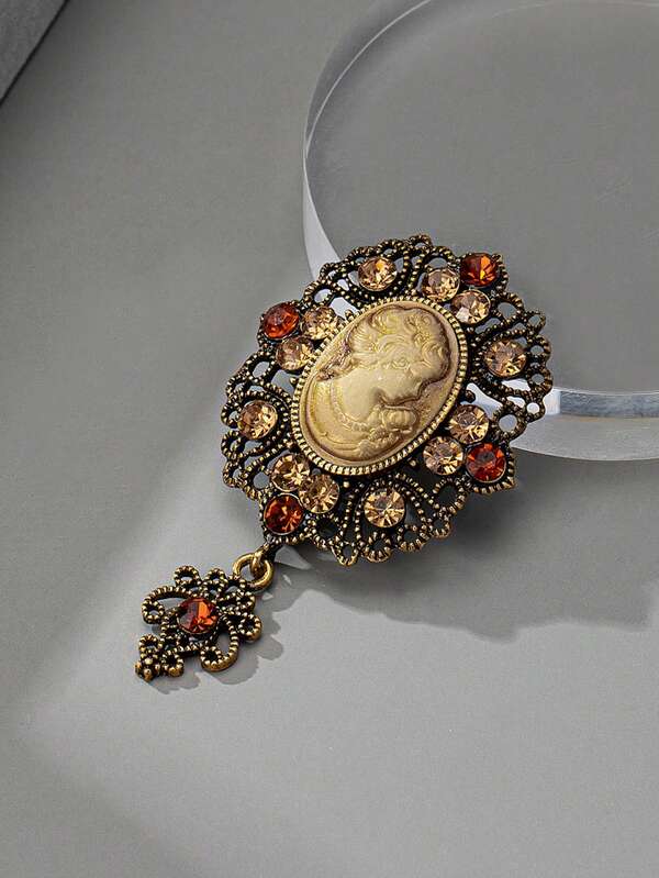 1pc Vintage Elegant Crystal Rhinestone Human Head Brooch Pin, Suitable For Women On Holidays, Birthdays, Dates, Parties, Vacations, Casual Outings