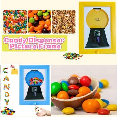 糖果分配器相框，壁挂式糖果分配器，方便快速分配糖果、坚果、狗和猫零食，照片壁挂架可悬挂或桌面宠物零食
