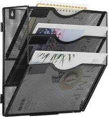 Wall File Holder Organizer 3 Pocket Mesh Hanging Wall Mounted Document Paper Folder Filing Magazine Rack With Nametag Label For Office Home School, Black - Black - View 9