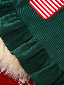 3 件套：红色长袖连体衣 + 绿色糖果刺绣背带裙（带蝴蝶结头带），圣诞节必备服装 - 紅色 - 查看 6