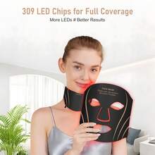 GCCSJ Red Light Therapy Mask For Face & Neck - 309 LED Beads Professional Phototherapy Device With Dual-Zone Control, Ergonomic Design For Even Coverage, At-Home Anti-Aging Skincare Tool For Women & Men (Black) - màu đen - Xem 6