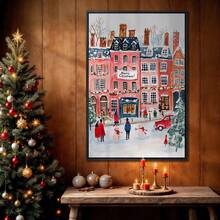 1 Stück rahmenloses gemütliches Winter Straßen-Ölgemälde, Schneestadt Wandkunst Poster, Vintage Landschaftsdruck für moderne Raumdekoration, FunkyPosters, Schlafzimmerdekoration, Wanddrucke für Zimmer, Studentenwohnheim Grundausstattung, herzerwärmende Geschenkidee für Wohnzimmer, Apartment Weihnachtsdekoration